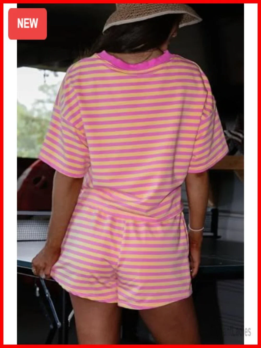 2 Piece Lounge Sets Matching Stripe Drop Shoulder Boxy Casual Terry Short Set